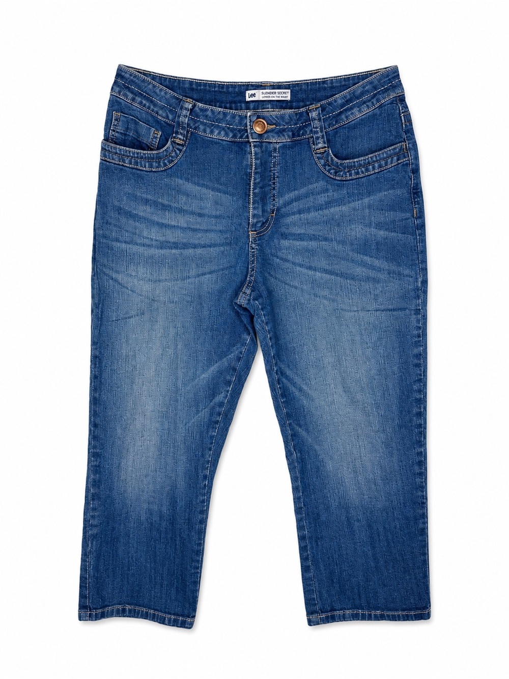 Lee Slender Secret Women’s Size 12 Medium Wash Embroidered Crop Capri Jeans